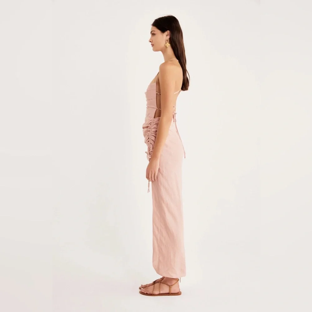 💫HP‼️💫 NWT Revolve RUMER THE LABEL “Loulou” Linen Maxi Dress in Prima, Sz Medium - Picture 5 of 11